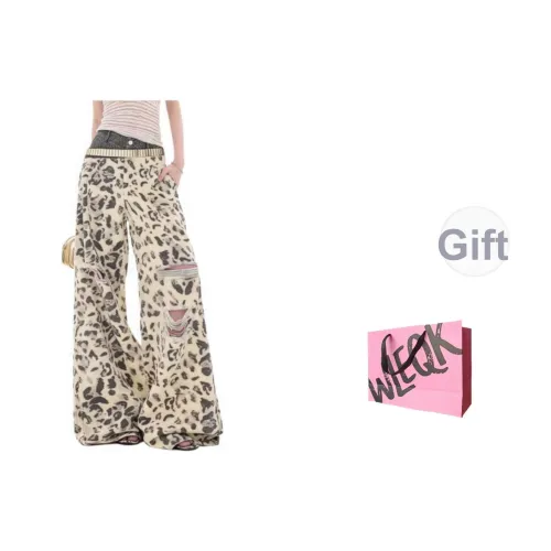 WLEQK Леопардовый принт Женские Джинсы