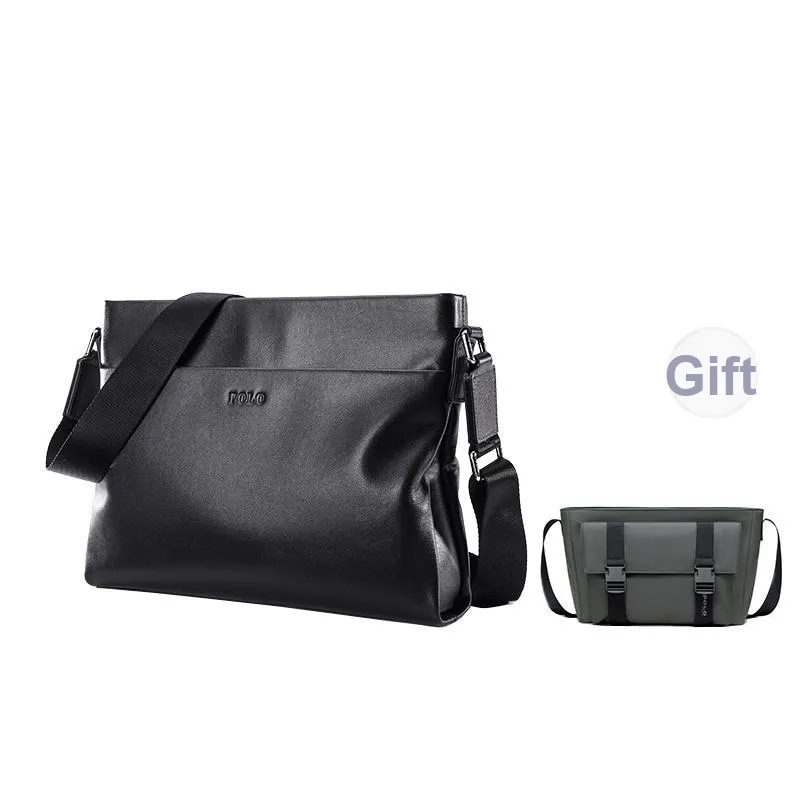 POLO Top Grain Cow Leather Crossbody Bag, Shoulder Bag Tubas Men's Black