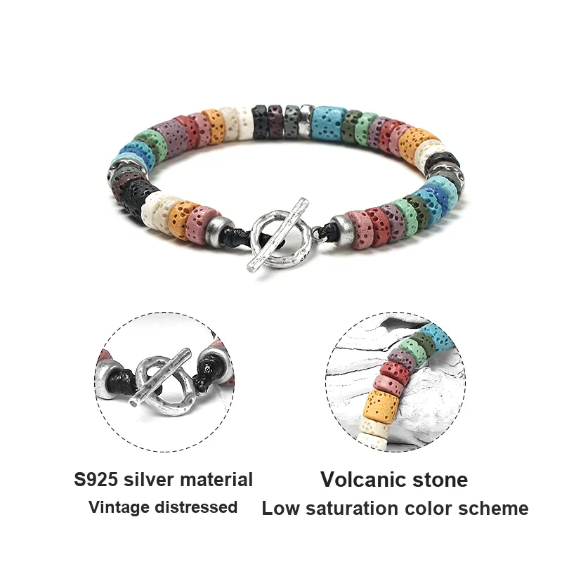 SUSOOK 925 Sterling Silver Volcanic Stone Bracelets Unisex-4