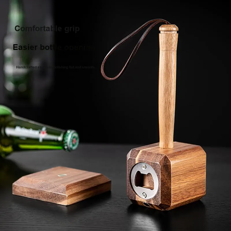 Pu Ware Thor Hammer, Walnut Wood Bottle Opener, Creative Premium Individual Beer Opener-5