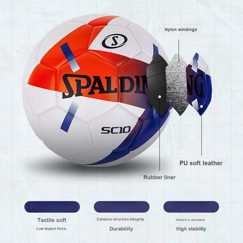 SPALDING SC10 Series Size 5 Soccer PU Seamless Thermal bonding Unisex White-5
