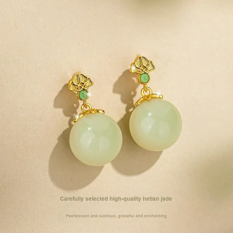 Encounter Gift Earrings Pale Greenish White Jade Women's-3