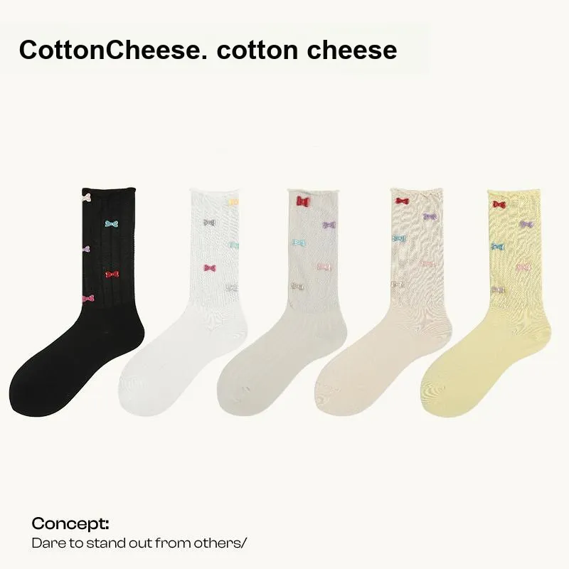 COTTON CHEESE Mid Calf Socks Women's 5 Pack-1