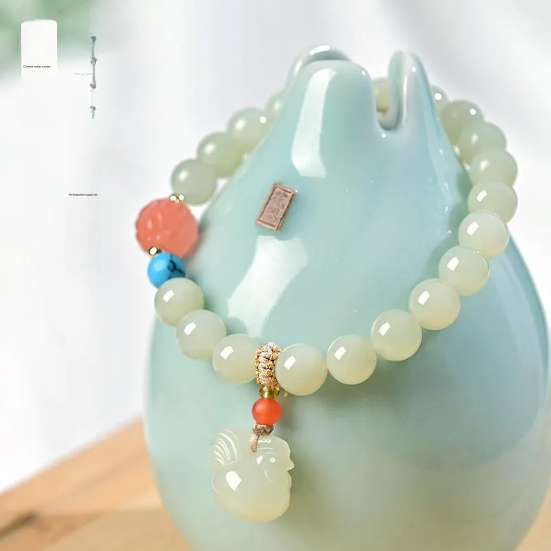 KUNYUYAO Chinese Zodiac Zodiac Year Bead Chain Beaded Bracelet White Jade Unisex-42