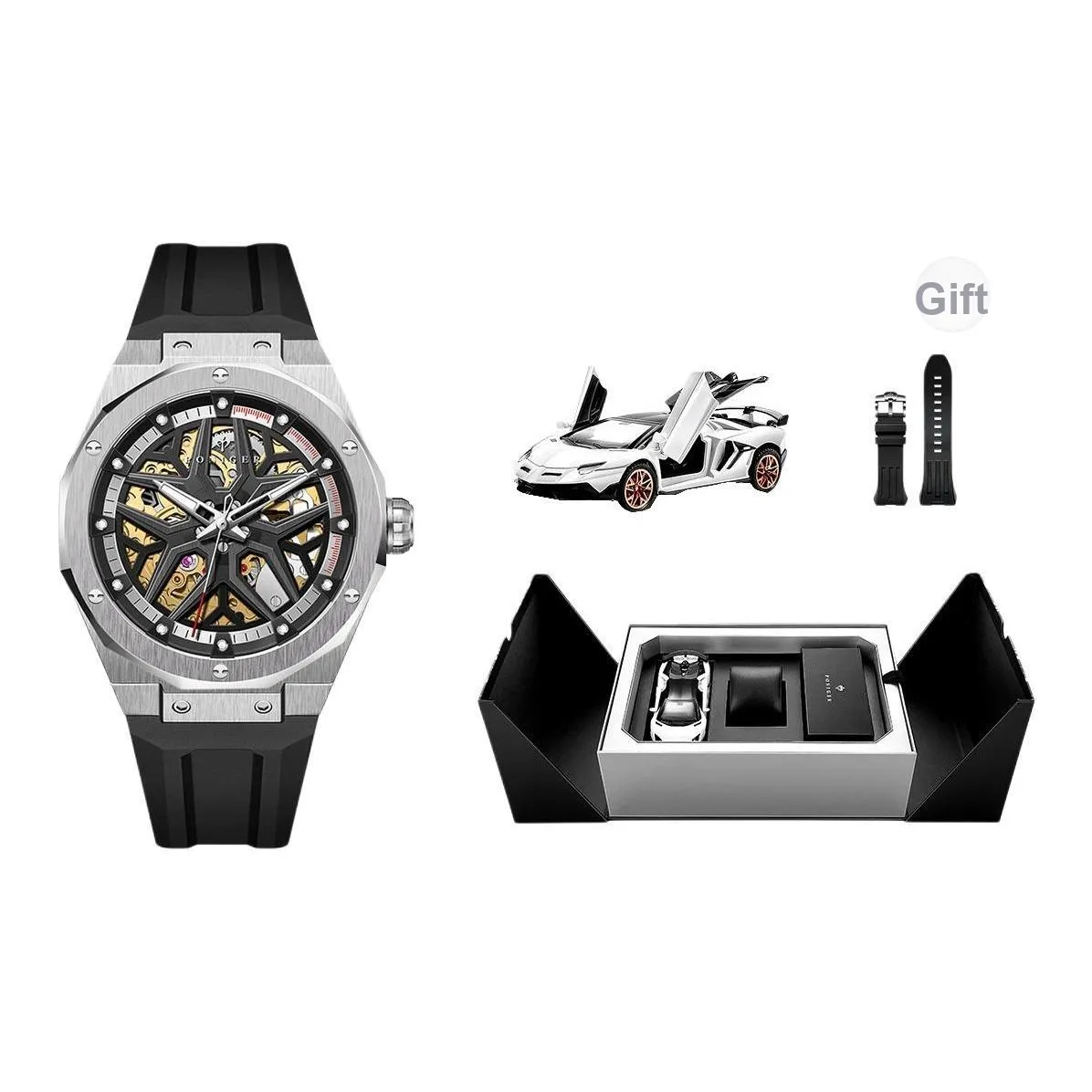 PONIGER Автоматический Механический Механизм Мужские Часы 42мм*42мм*10мм Серебряный