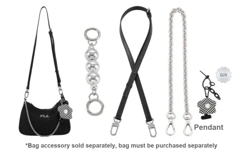 Lan Bao Fan Cow Leather With Metal Bag Straps Unisex Silver/Black