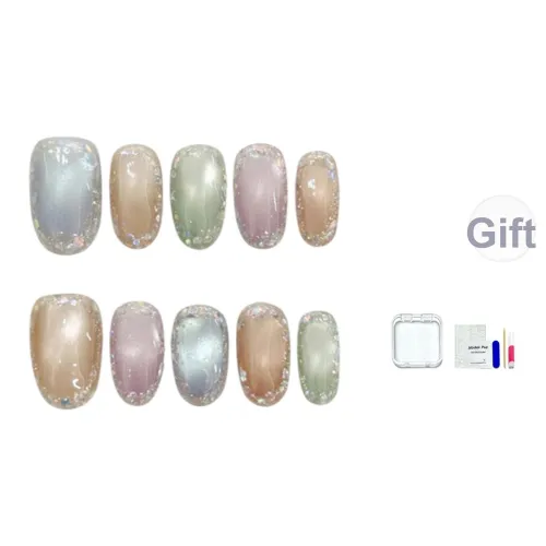 JINGCHANXUE [Colored Драгоценный камень] Стеклянные бусины Блестки False Nail Овал Мечтательный Градиентный Кошачий глаз 14 мм