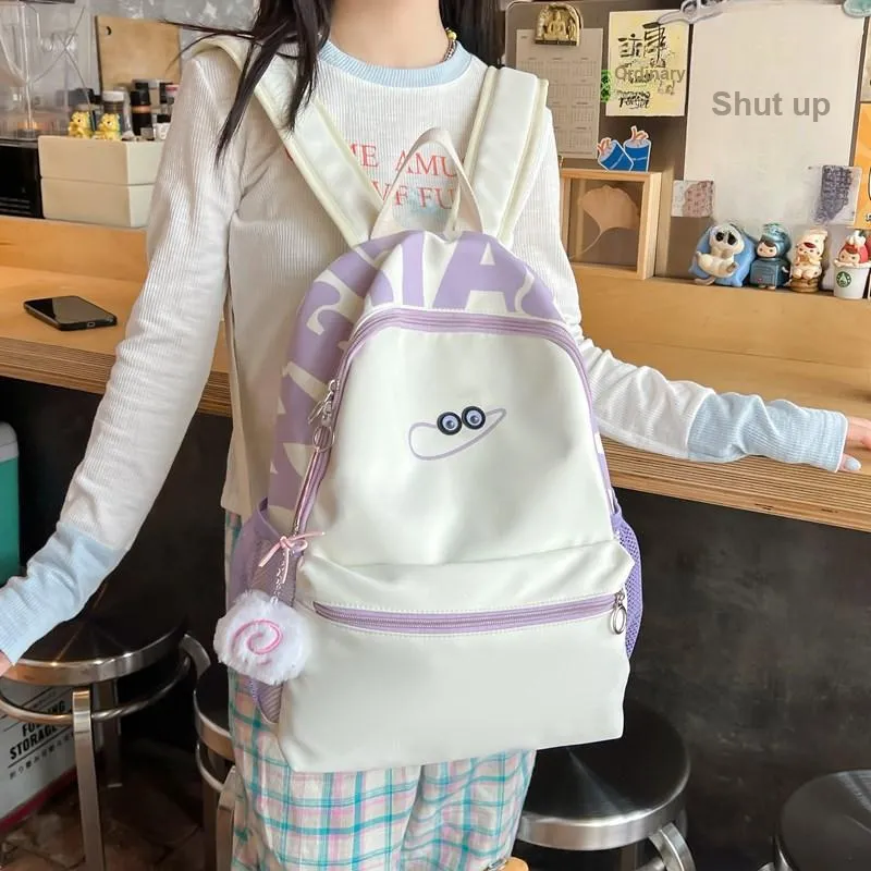 KAKAXI Composite Cloth Backpack Unisex Black/White/Pink/Blue/Purple-3
