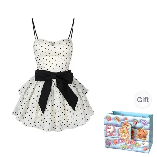 QUIET ANGEL Slip Dresses Women's Black Polka Dot Shopping Bag