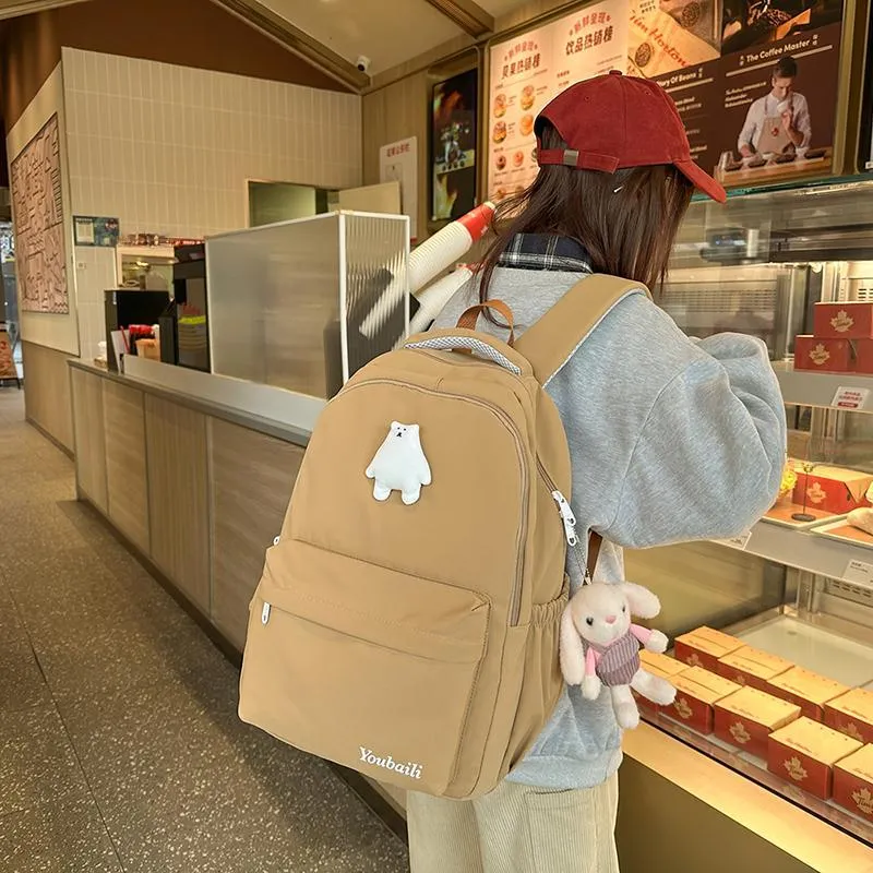 XIANGSU Nylon Backpack Regular Unisex Red/Brown/White/Pink/Black-22