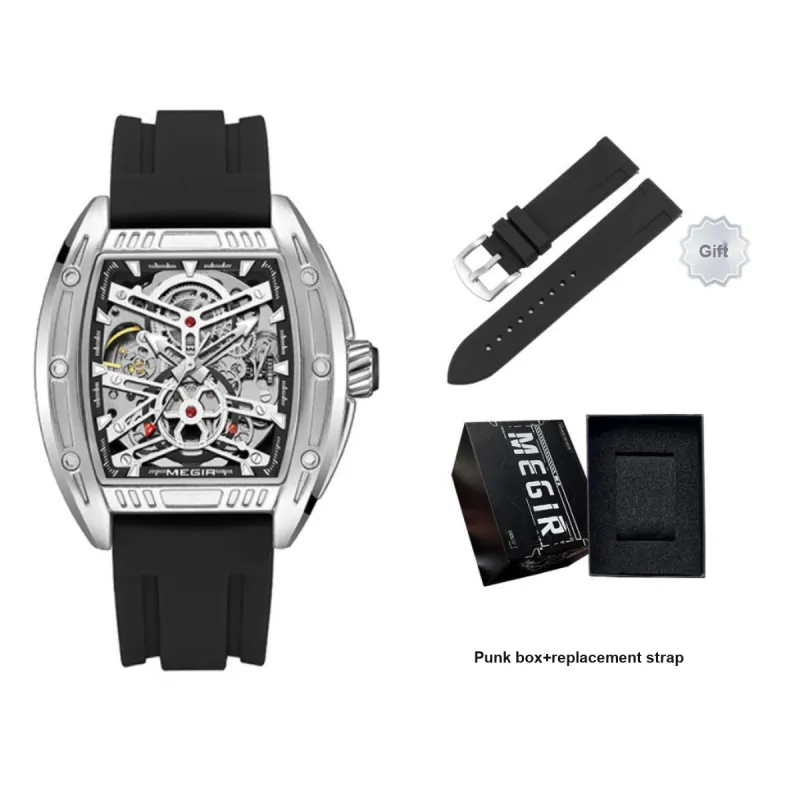 MEGIR Mechanical Movement Silicone Strap Watch Men's Watches Green Dial-17