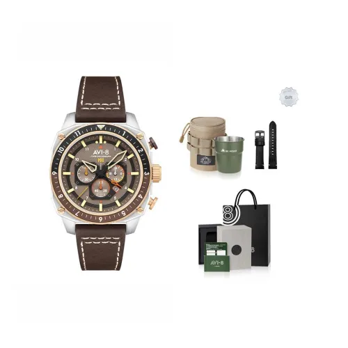AVI 8 Наручные часы Кварцевый механизм Натуральная кожа Ремень Коричневый Циферблат часов Мужские часы Коробка