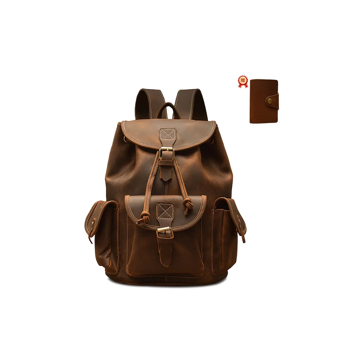 Simple&nature Top Grain Cow Leather Backpack Large Size Men's Dark Brown