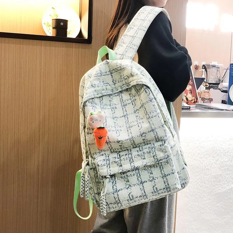 URBAN FOREST Corduroy Backpack Unisex Pink/Light Green/Lake Blue-9