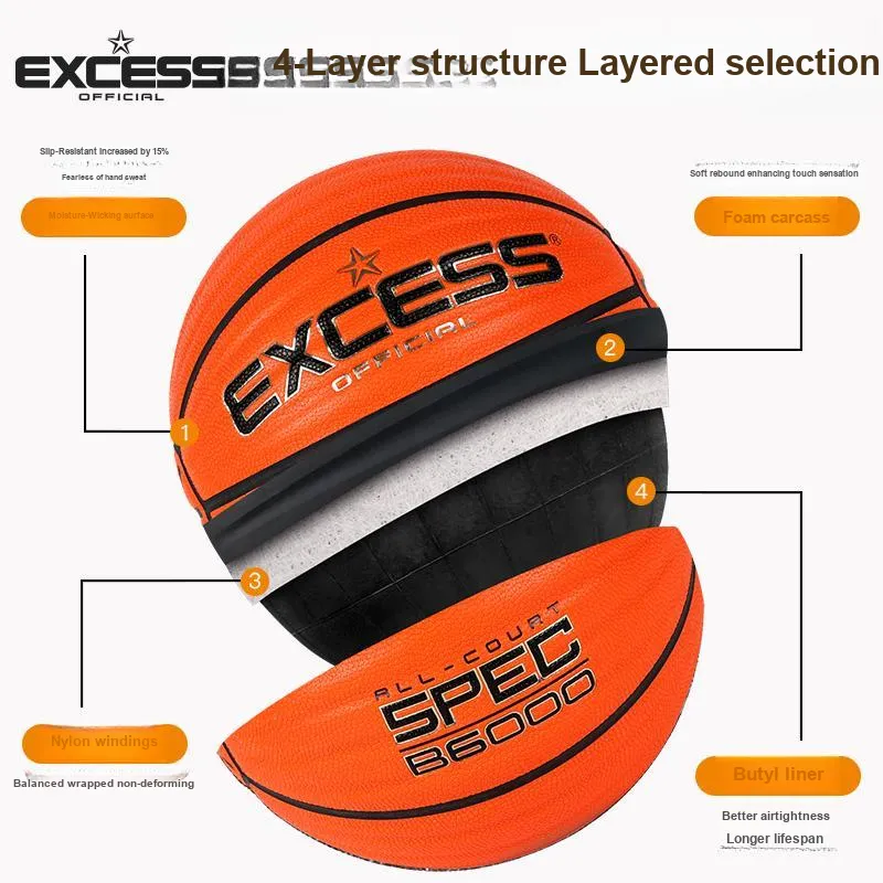 EXCESS PU Basketball Red Orange Size 7 Ball Training Competition Unisex-1