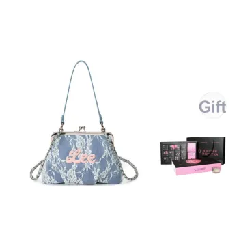 Lee Fabric Crossbody Bag, Handbag, Shoulder Bag Regular Women's Blue White Lace