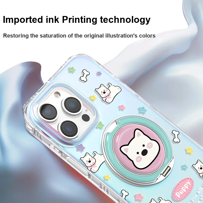 Marsfield TPU Material 360 Rotating Iridescent Pivot Shell Phone Cases Compatibility  Apple 16/15/14/13 Pro Cute Style-4