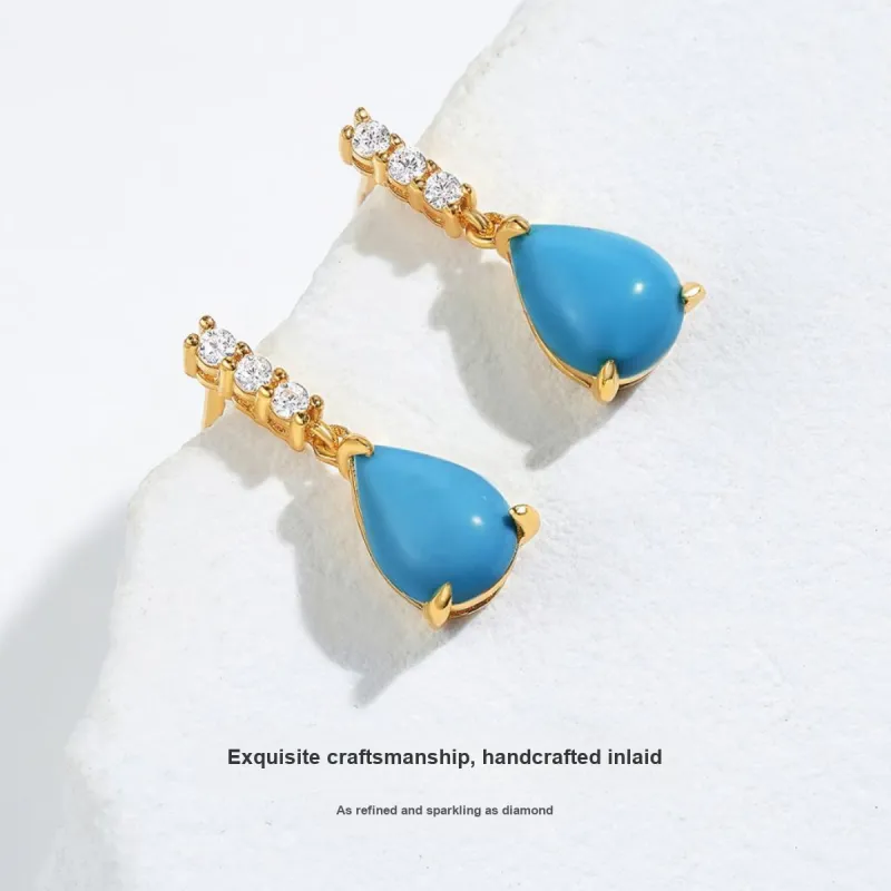 ME LUXE Turquoise Stud Earrings, Fashionable And Elegant Jade Earring Women's-3