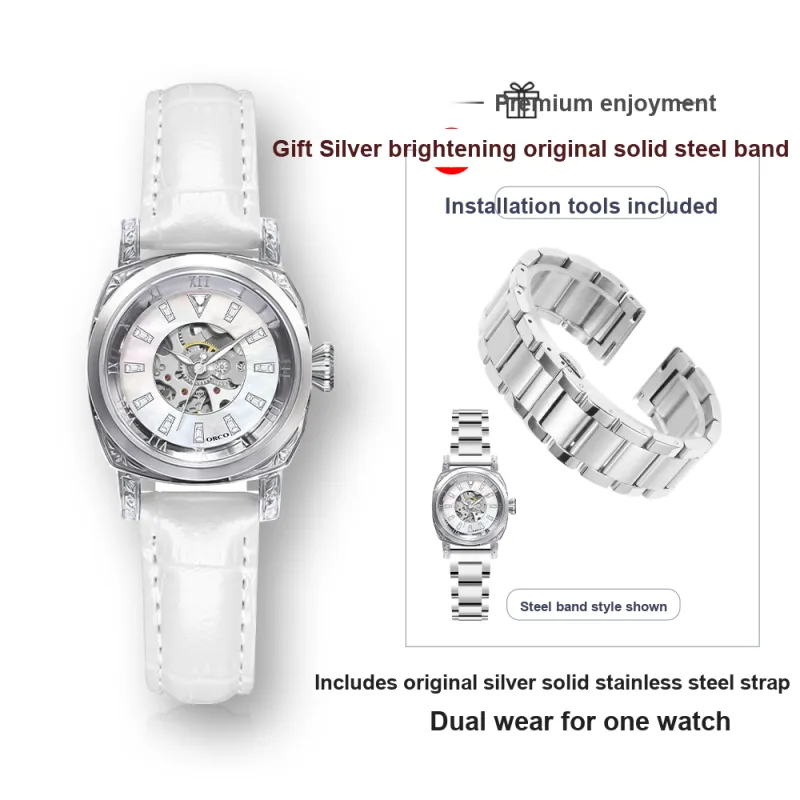 ORCO Automatic Mechanical Movement Watch Women's Watch Pink Watch Dial-6