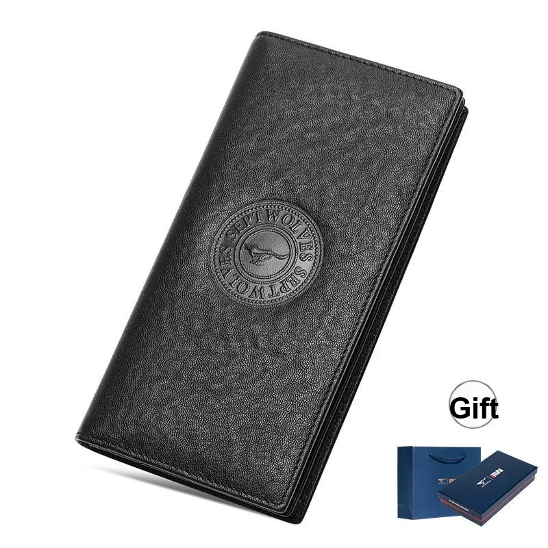 SEPTWOLVES Top Grain Cow Leather Business Suit Clip on Wallet Money Clip Men's