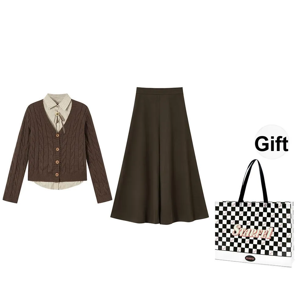 STARFEI Skirt Set Women's Brown