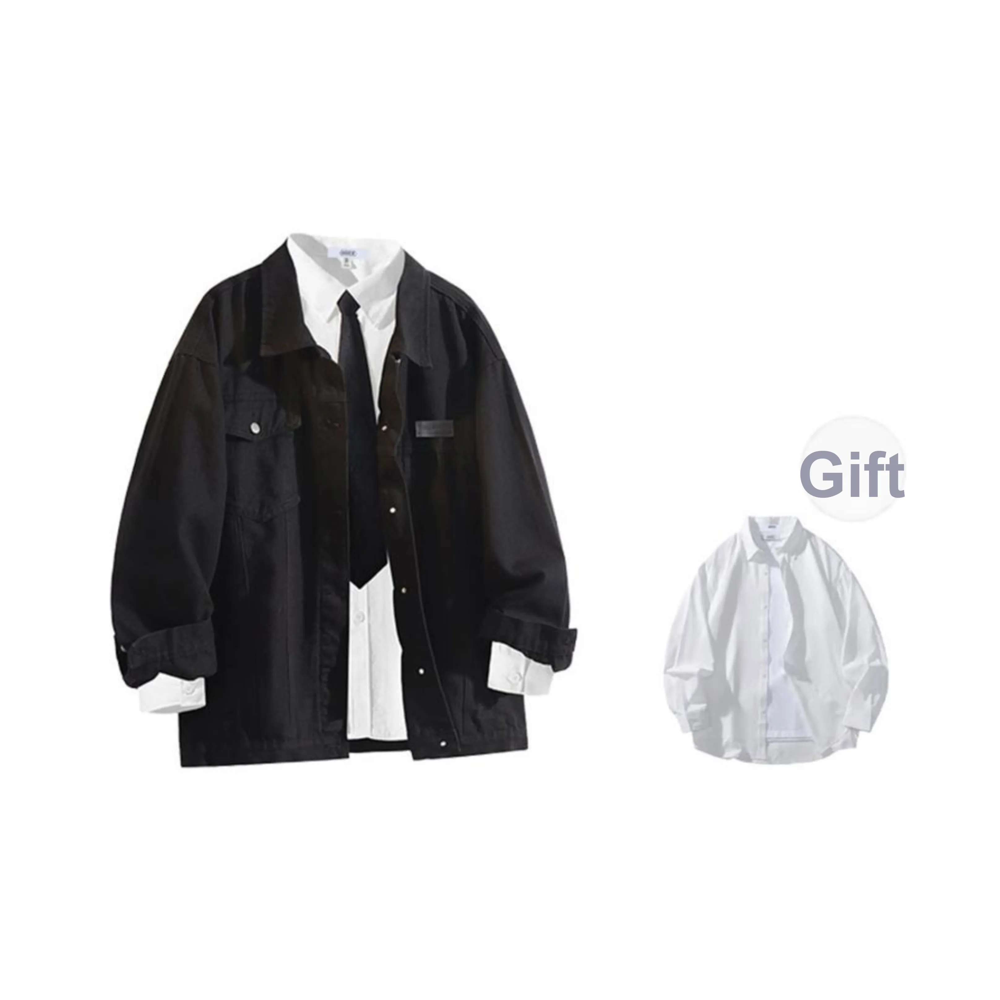 OGEK Denim Jacket Unisex Black Comes With White Shirt+Brooch