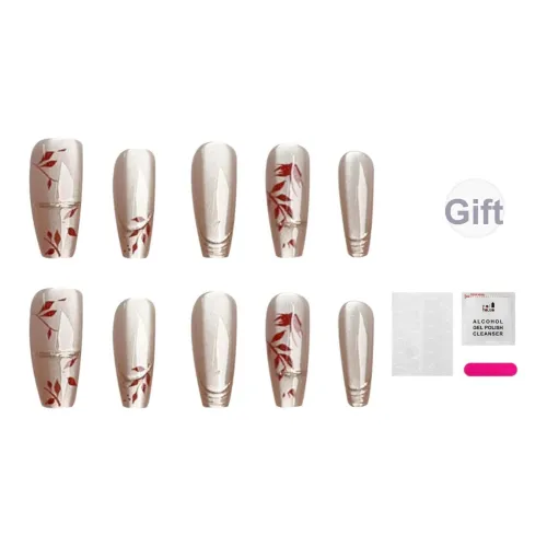 JIABITU Позолоченный Красный Лист False Nail Трапециевый Телесный Однотонный Новый китайский стиль 17мм