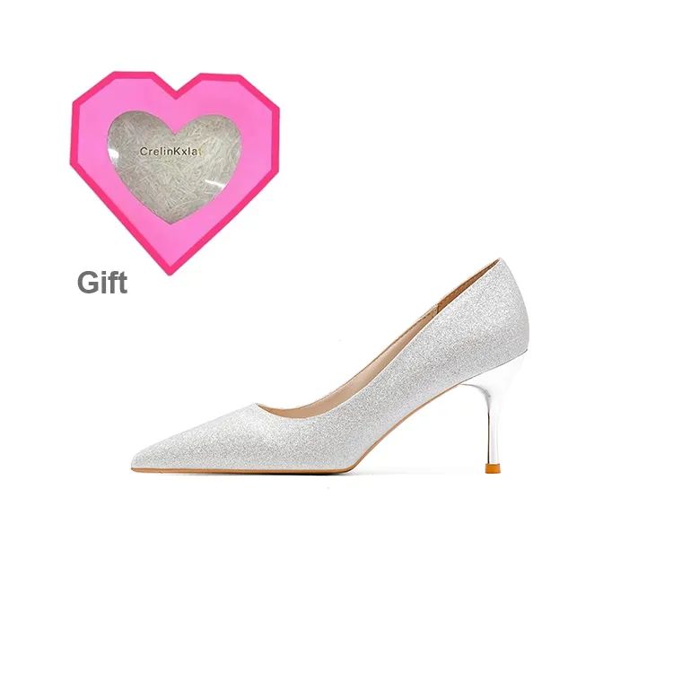 Crelinkxlat French Elegance Pointed Toe Coming-of-Age Ceremony Slim Heel High Heels For Women's