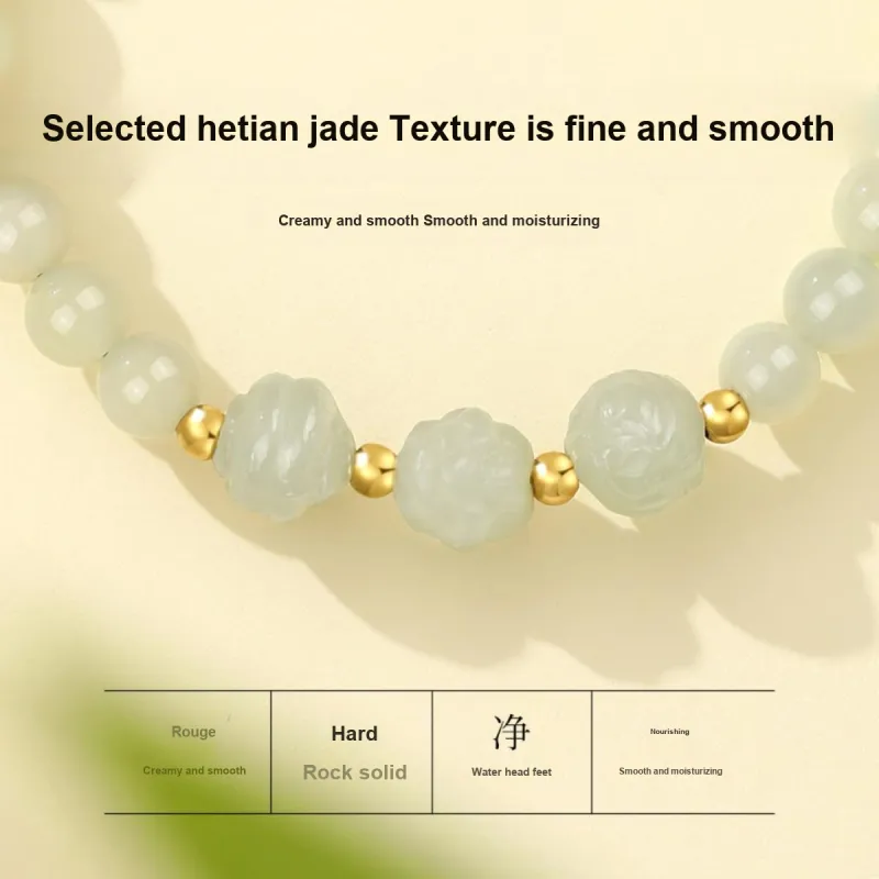 Olampe Hetian Jade Bracelets Pale Greenish White Jade Women's-3