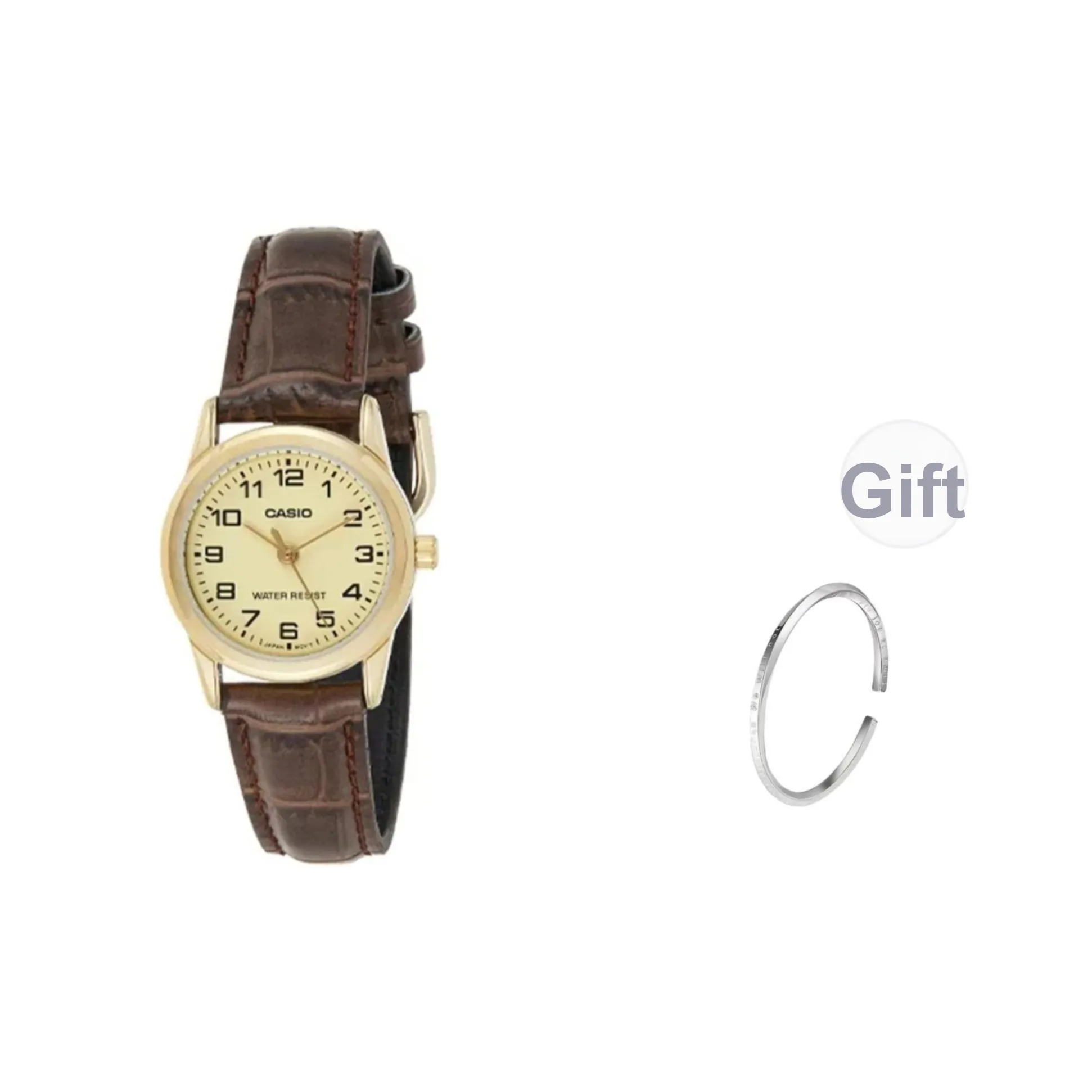 CASIO VINTAGE Series Кварцевый механизм Кожаный ремешок Часы Женские часы Золотой циферблат