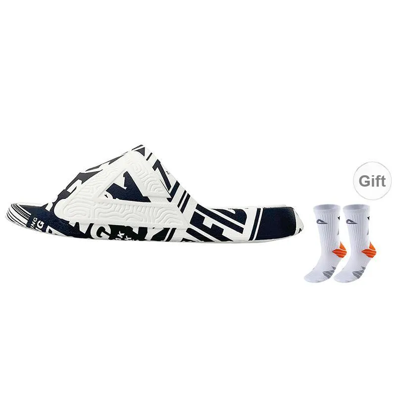PEAK Statistic Sandals Slip-Resistant Abrasion-Resistant Massage Slide Slippers Men's Black/All White-1