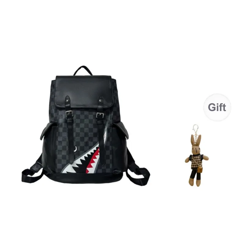 Yalu PU Backpack Unisex Black And Gray Plaid/Brown Plaid-0