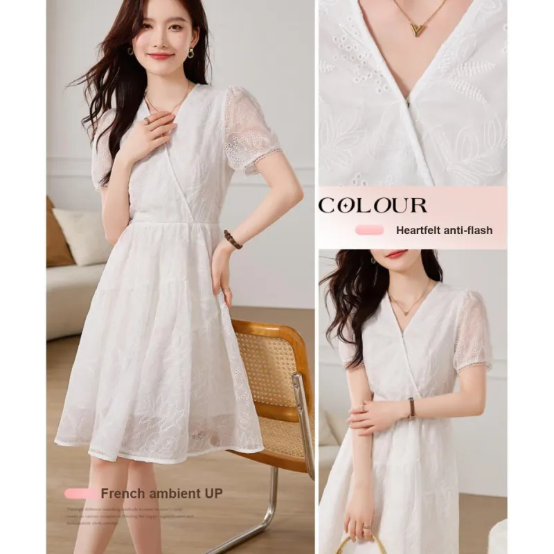 Like The Age Of Water Short Sleeved Dress Women's White-1