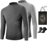 Mock Neck Fleece-Lined 2 Pack (Dark Gray+Light Gray) with 2 Pack Socks+Shopping Bag