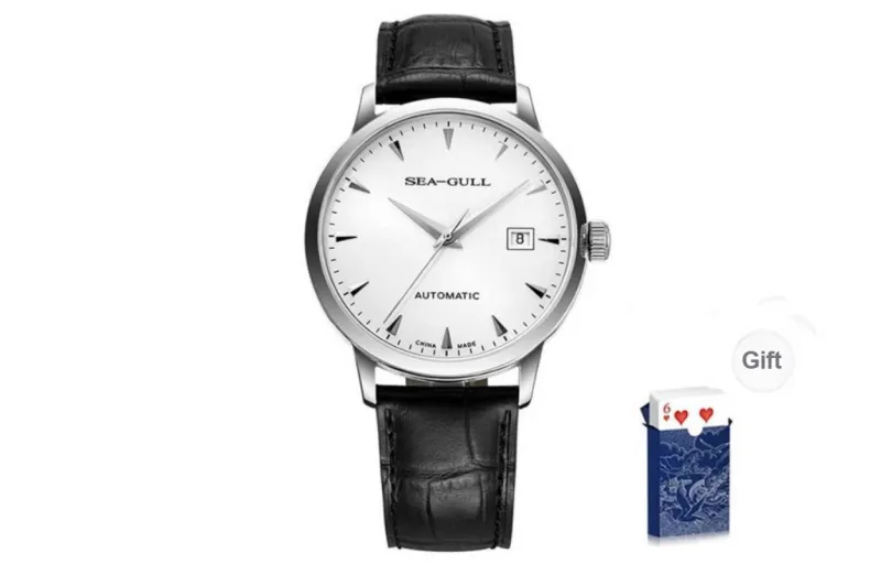 Sea Gull National Automatic Mechanical Movement Genuine Leather Strap Watch Men's Watches White Dial-13