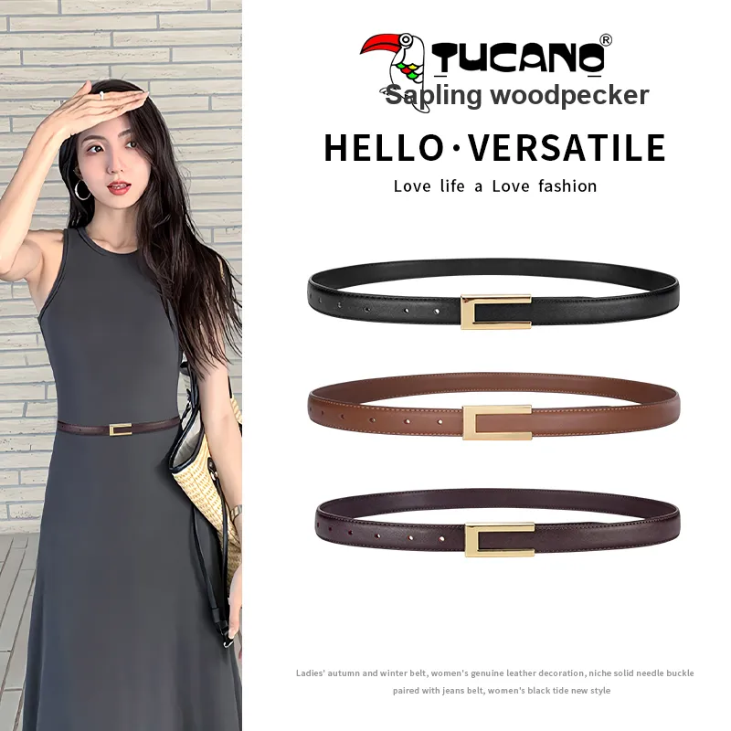 TUCANO Split Cow Leather With Overlay Film, Leather Belts Women's 2.5cm-1