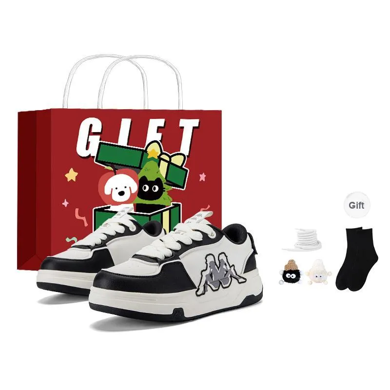 Kappa Cushioning Anti-Slip And Wear-Resistant Height Increasing Low-Top Casual Shoes Unisex Black White-27
