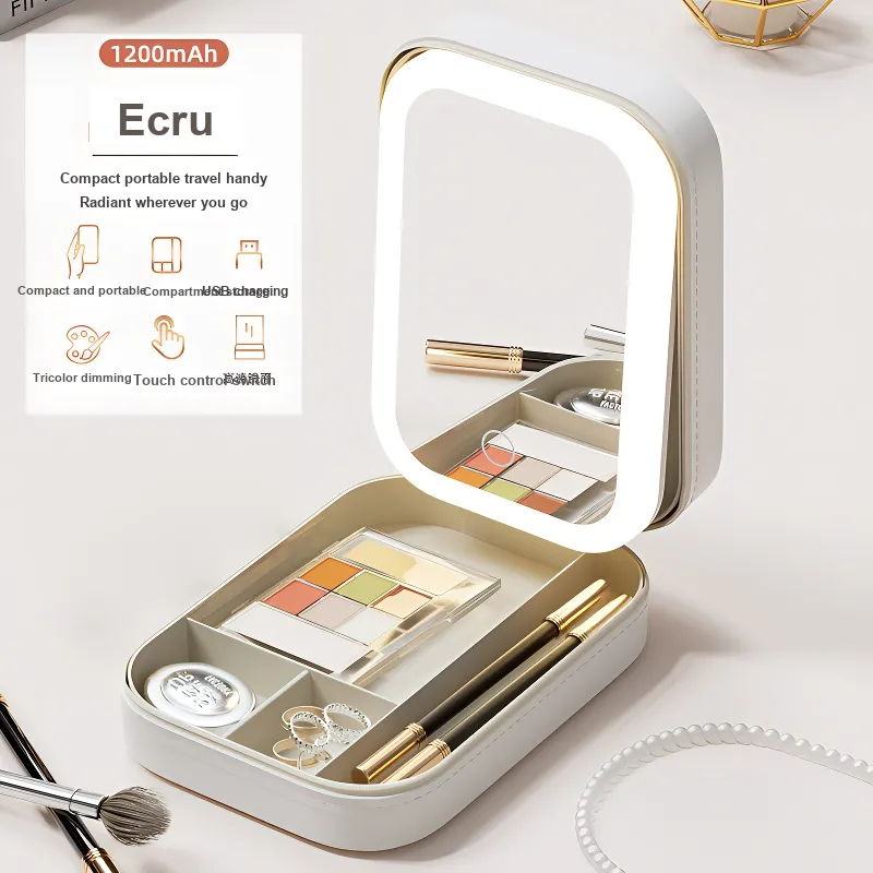 Love Of Wormwood Portable Mirror Storage Box With Light, Integrated Make up Tools Foldable And Portable-3