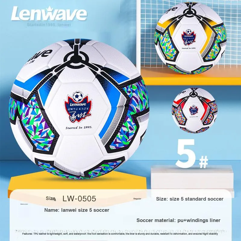 LENWAVE Size 5 Soccer PU Machine Stitched Soccer Ball Unisex Red White-3