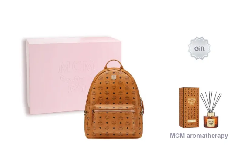 MCM Stark Backpack Visetos Side Studs Medium Cognac-4
