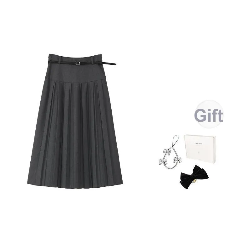 Fstudio Предосенний Корейский стиль Маленький Преппи стиль Анти-Аджинг Плиссированный Повседневный Длинный Юбка Женские