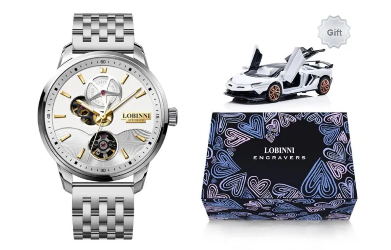 LOBINNI L Automatic Mechanical Movement Genuine Leather Strap Watch Men's Watches Black Dial-33
