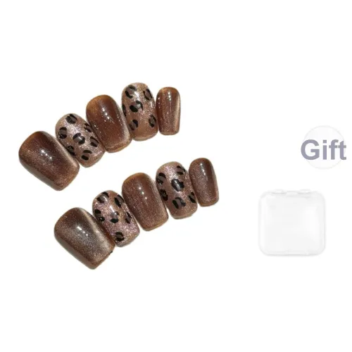 Fanze Мэй Lai Леопардовый принт Утонченный False Nail Средний LADDER Коричневый Smudge Кошачий глаз 25 мм