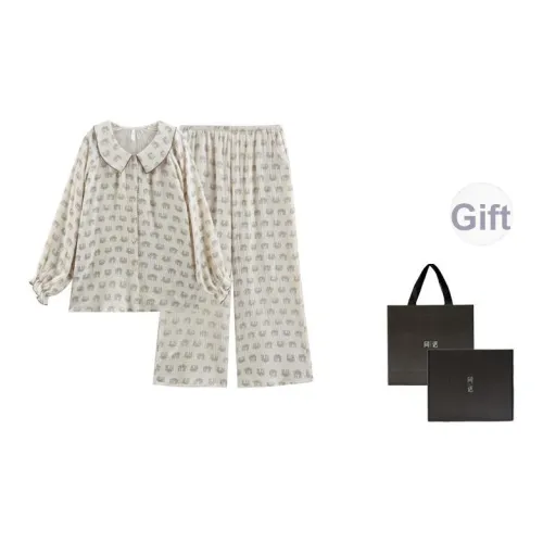 Same Language Пижамный комплект Женские Абрикос Белый·Bree·SABRE Зуб Тигр