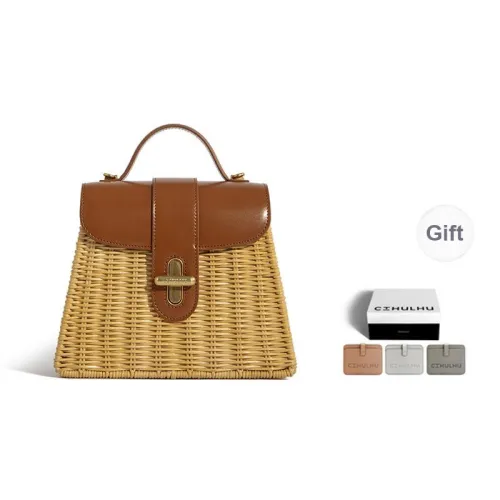 Cthulhu Cow Leather Rattan Box Bag Natural Rattan Shoulder Bag, Crossbody Bag Medium Size Women's Brown