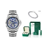 Premium Bracelet Square Box-Silver Case Blue Dial Silver Steel Band
