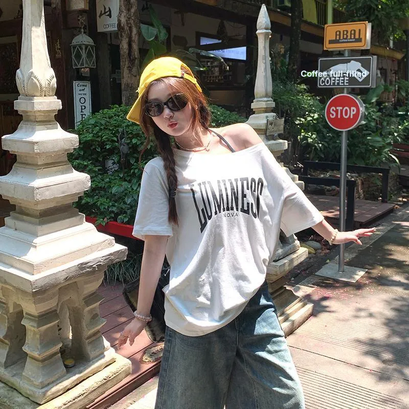 SUSANSAN Drop Shoulder Sleeve T Shirt Women's-5