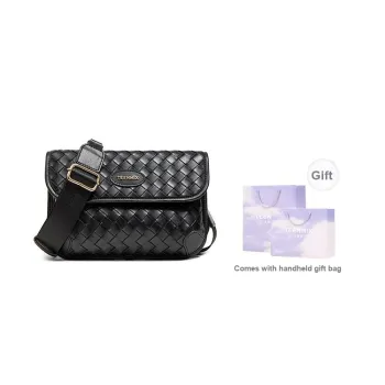 Teenmix Cow Leather Small Square Bag, Crossbody Bag, Shoulder Bag Medium Size Women's Black
