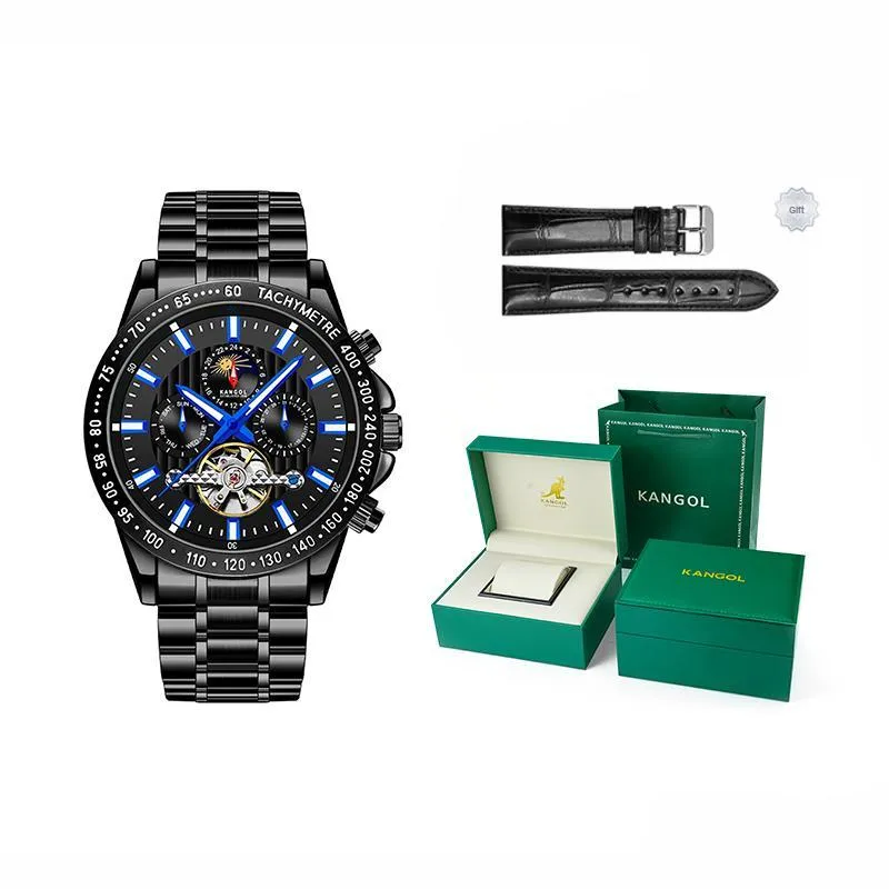 KANGOL Interstellar Series Automatic Mechanical Movement Stainless Steel Strap Watch Men's Watches Black Dial-58