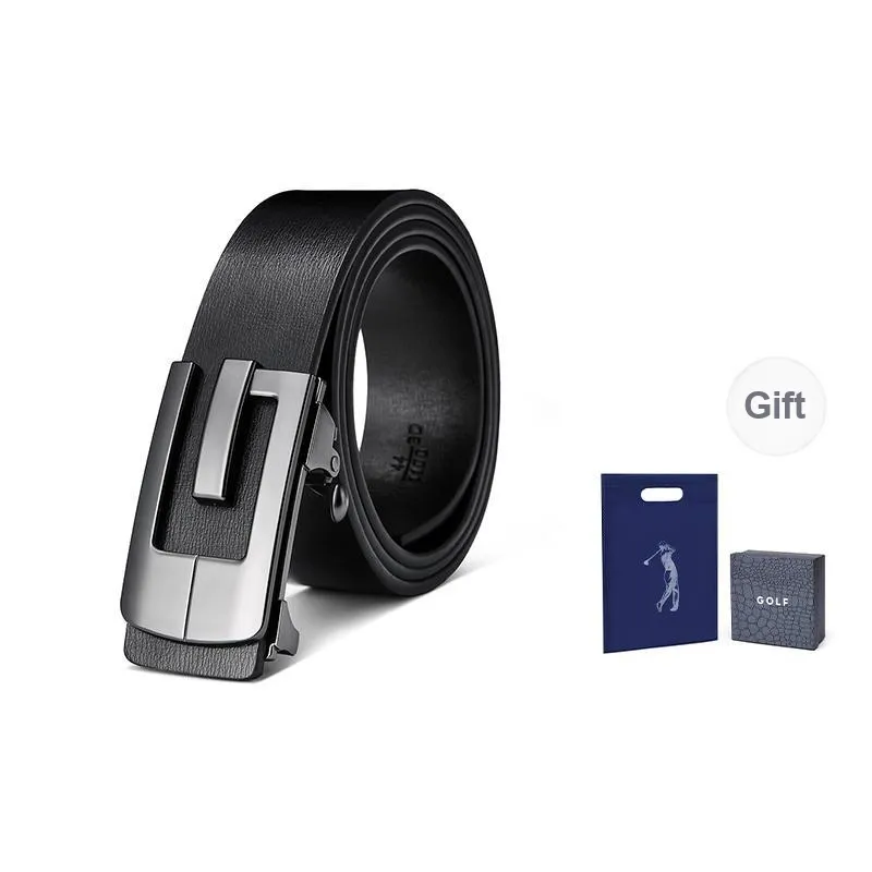 GOLF Cow Split Leather Automatic Buckle Belt Men's Black Gunmetal Color 35mm-0